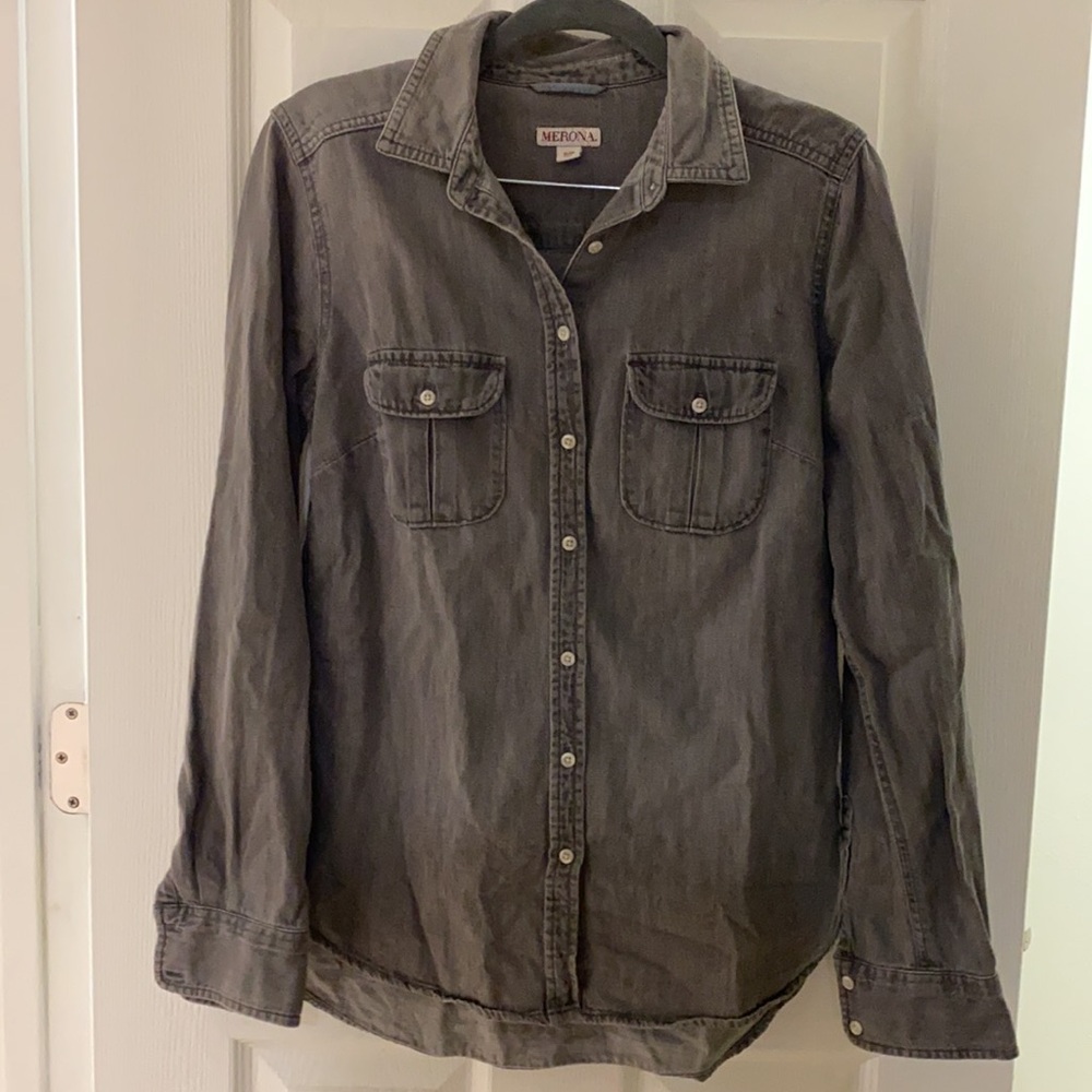 Merona Grey Denim Long Sleeve Button Up